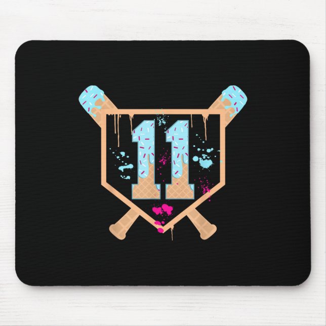 Baseball 11 Year Old Ice Cream Drip 11th Birthday  Mouse Pad (Front)