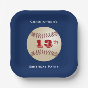 Baseball, 13th Birthday Party, Name, Square  Paper Plate