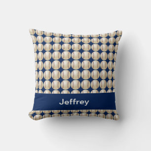 Baseball 16" Square Pillow, Blue Personalized Throw Pillow