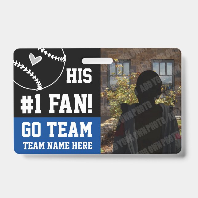 Baseball #1 Fan Team Name and Player Blue Badge (Front)