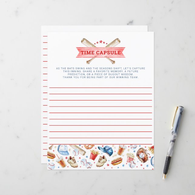 Baseball 1er Anniversaire heure Capsule Carte de j (Devant/Arrière en situation)