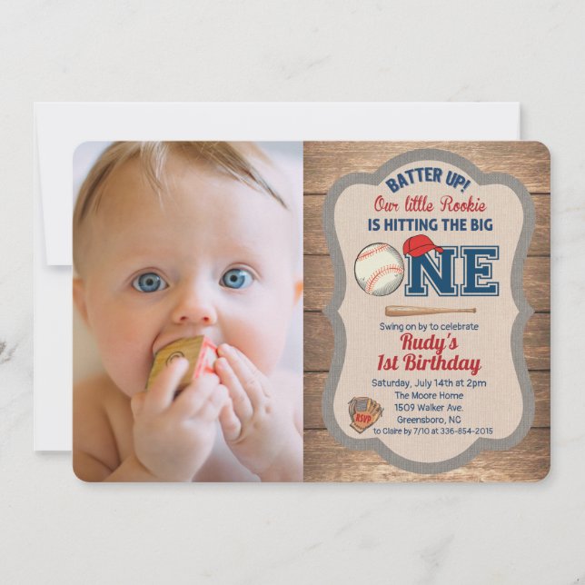 Baseball 1er Anniversaire Photo Invitation (Devant)