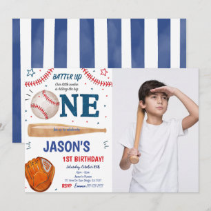 Baseball 1ST Birthday Photo Invitation 