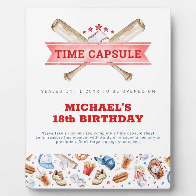 Baseball 1st Birthday Time Capsule Sign  Plaque (Front)