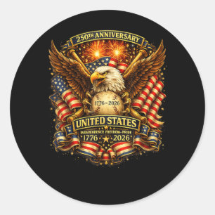 Baseball 250 Years 1776-2026 250th Birthday 4th Classic Round Sticker