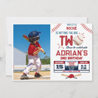Baseball 2nd birthday boy photo invitation
