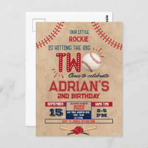 Baseball 2nd birthday boy postcard