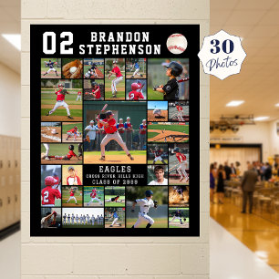 Baseball 30 Photo Collage Player Number Name Poster
