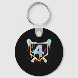 Baseball 4 Year Old Ice Cream Drip 4th Birthday Bo Keychain