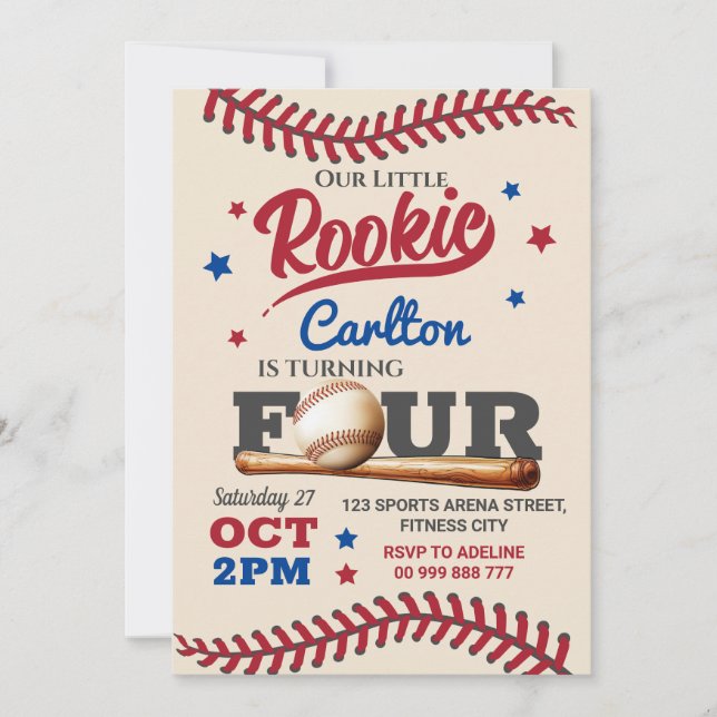 Baseball 4e Invitation anniversaire (Devant)