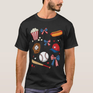 Baseball 4th Of July Coquette Bow Women Girls Base T-Shirt