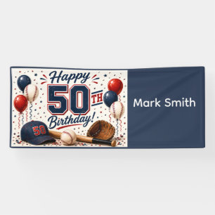 Baseball 50th Birthday Party Banner