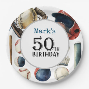 Baseball 50th Birthday Party Paper Plate