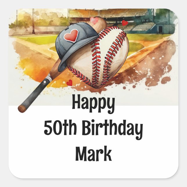 Baseball  50th Birthday Party  Square Sticker (Front)