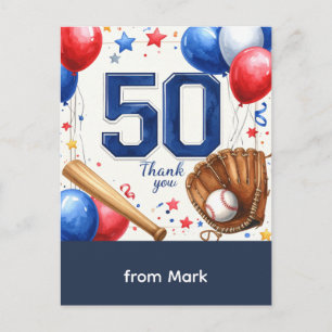 Baseball 50th Birthday Thank you  Postcard
