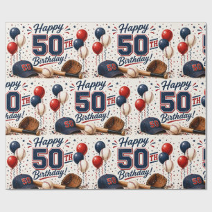 Baseball 50th Birthday Wrapping Paper