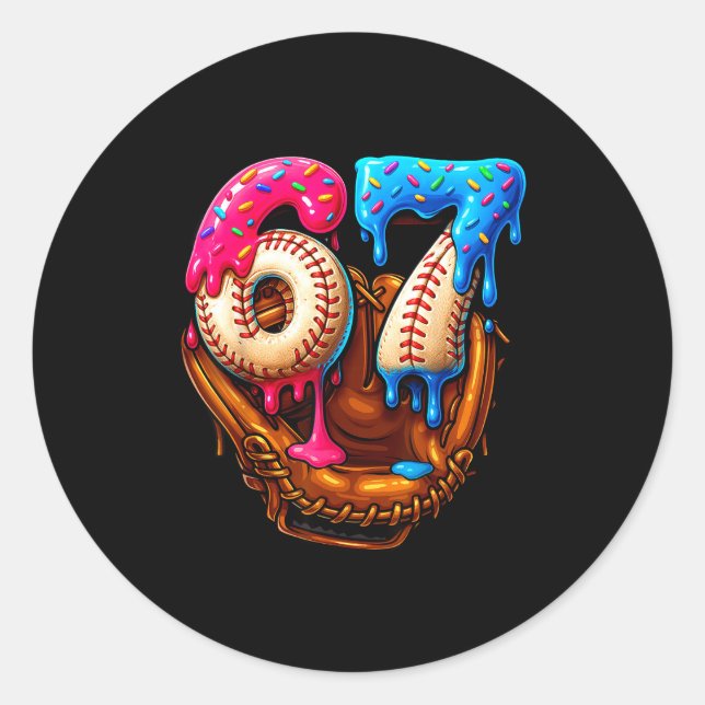 Baseball 67 Six Seven Funny 6 7 Meme Gen Alpha Mem Classic Round Sticker (Front)