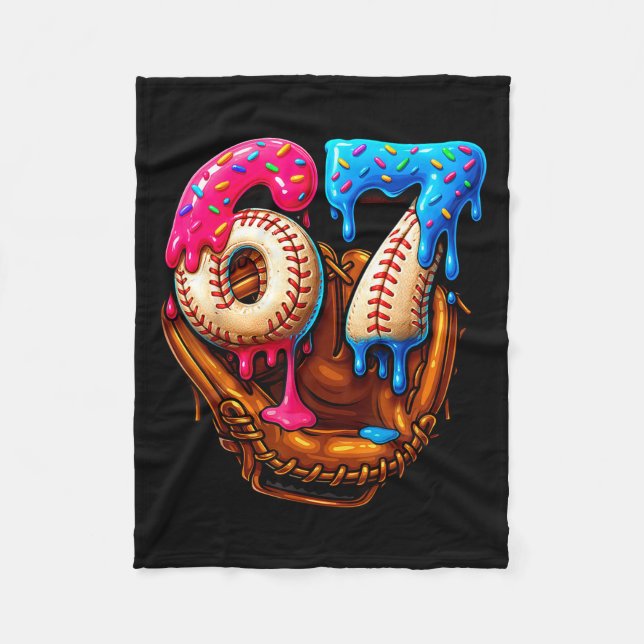 Baseball 67 Six Seven Funny 6 7 Meme Gen Alpha Mem Fleece Blanket (Front)