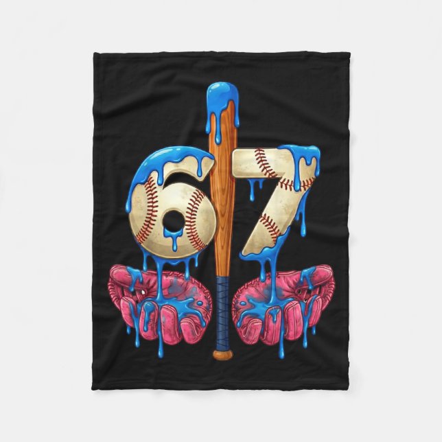 Baseball 67 Six Seven Funny Gen Alpha Meme Drip  Fleece Blanket (Front)