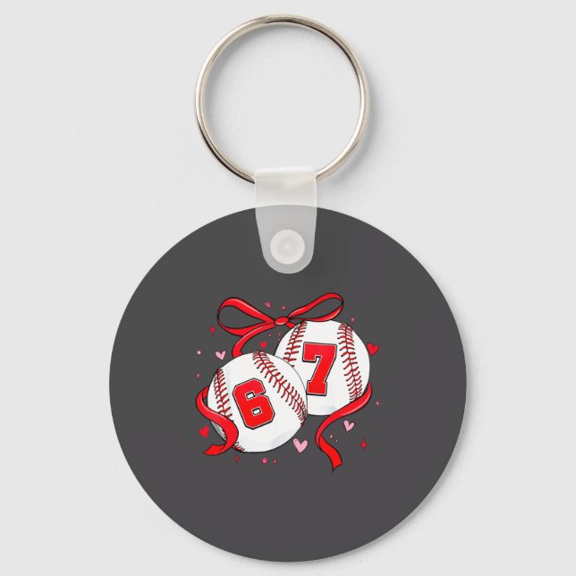 Baseball 67 Six Seven Meme Coquette Bow Valentine' Keychain (Front)