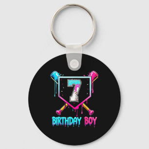 Baseball 7 Year Old Bday Boy Ice Cream Drip 7th Bi Keychain