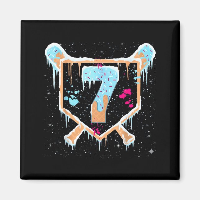 Baseball 7 Year Old Ice Cream Drip 7th Birthday Bo Magnet (Front)