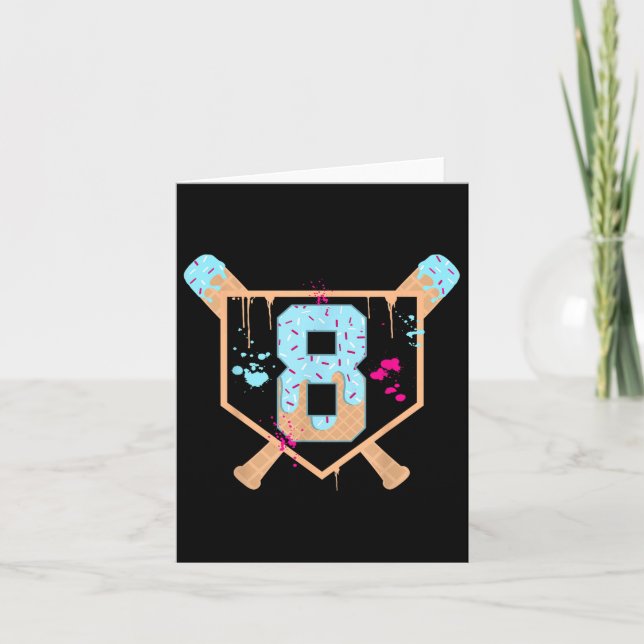 Baseball 8 Year Old Ice Cream Drip 8th Birthday Bo Card (Front)