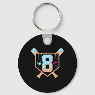 Baseball 8 Year Old Ice Cream Drip 8th Birthday Bo Keychain