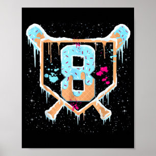 Baseball 8 Year Old Ice Cream Drip 8th Birthday Bo Poster