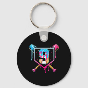 Baseball 9 Year Old Ice Cream Drip 9th Birthday Bo Keychain