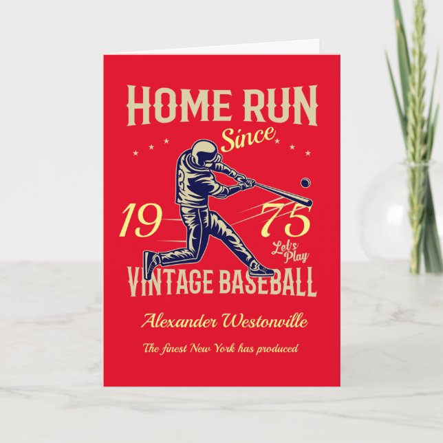 Baseball Add Your Name Year Message Red Birthday Card (Front)