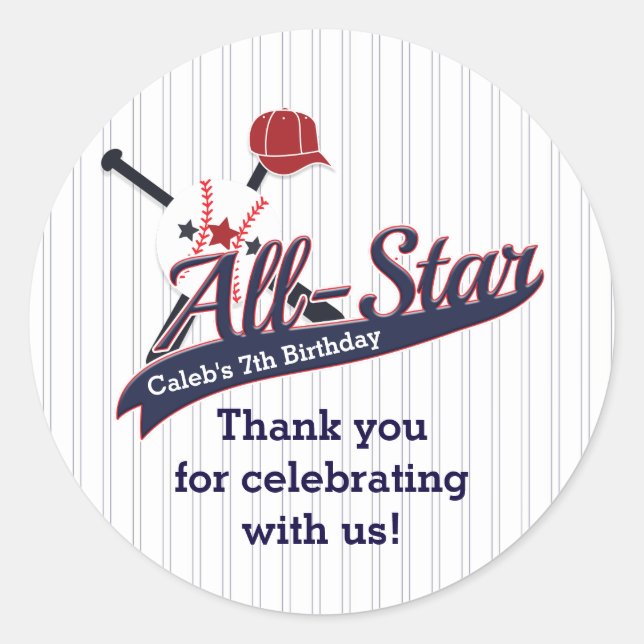 Baseball ALL-STAR Sports Custom Party Favour Classic Round Sticker (Front)