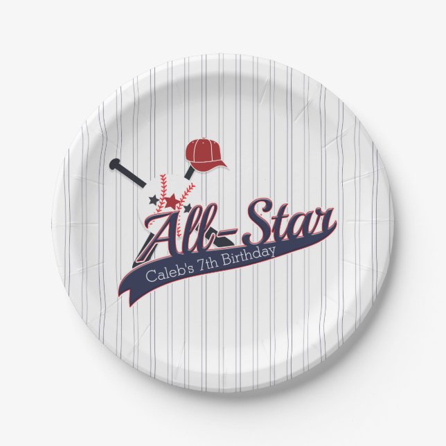 Baseball ALL-STAR Sports Custom Personalized Paper Plate (Front)
