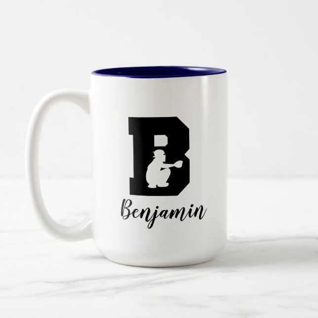 Baseball Alphabet B Personalized Monogrammed Name  Two-Tone Coffee Mug (Left)