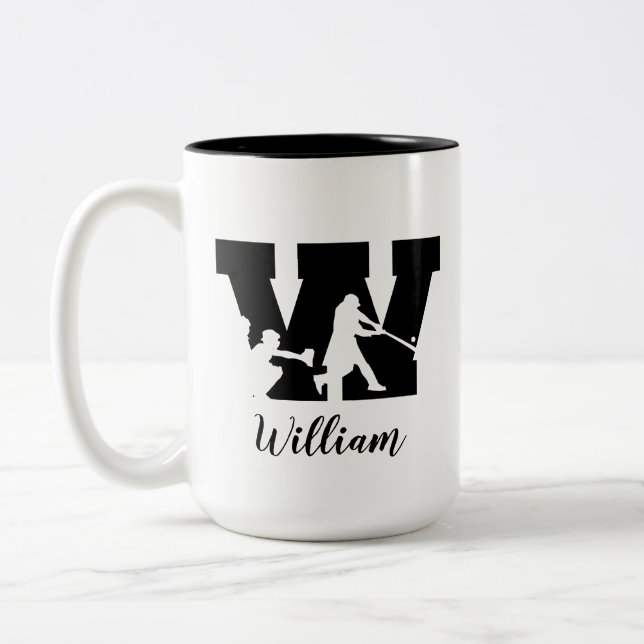 Baseball Alphabet W Personalized Monogrammed Name Two-Tone Coffee Mug (Left)