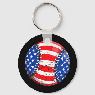 Baseball american flag 4th of july boys men retro keychain