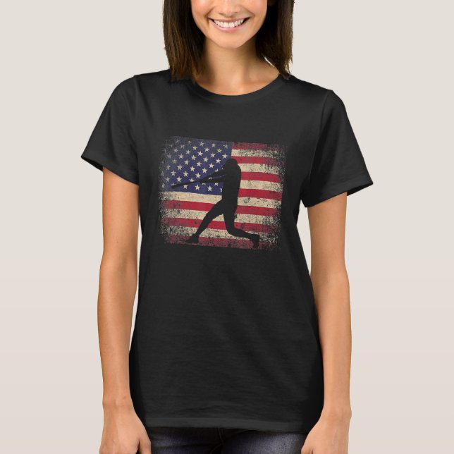 Baseball American Flag 4th Of July Boys Men Retro  T-Shirt (Front)