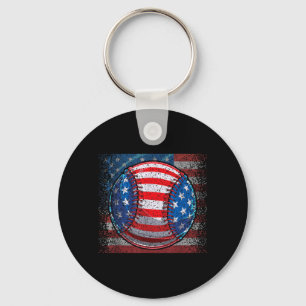 Baseball American Flag 4th of July Independence Keychain