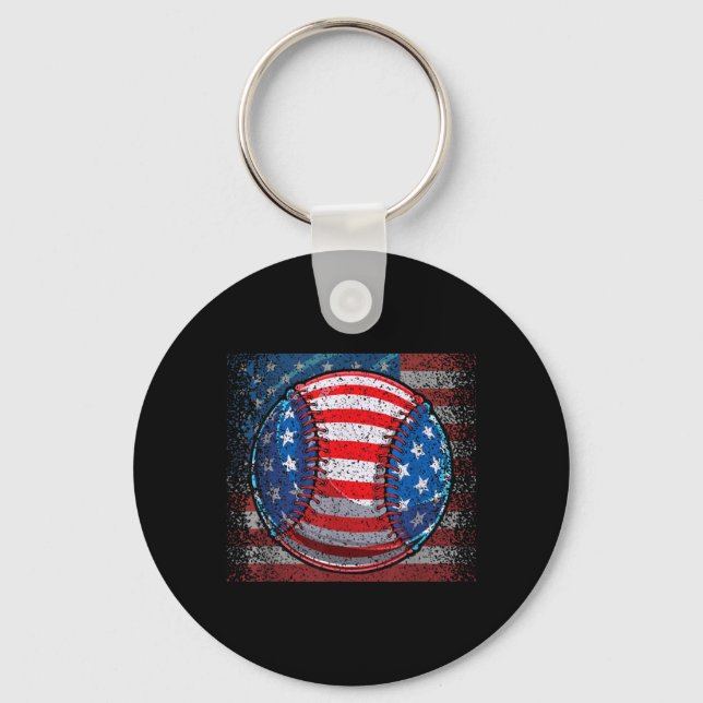 Baseball American Flag 4th of July Independence Keychain (Front)