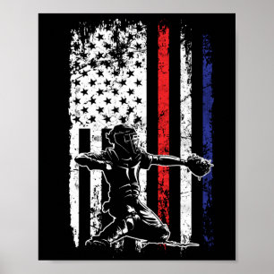 Baseball American Flag Patriotic Catcher 4th July Poster