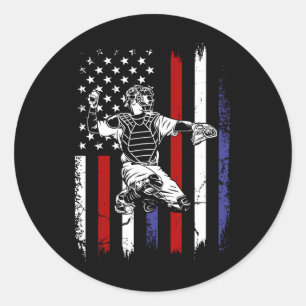 Baseball American Flag Patriotic Catcher 4th Of Ju Classic Round Sticker