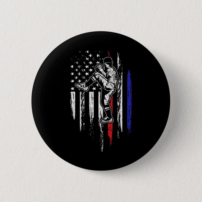 Baseball American Flag Pitcher Usa Pitching 4th Of 2 Inch Round Button (Front)