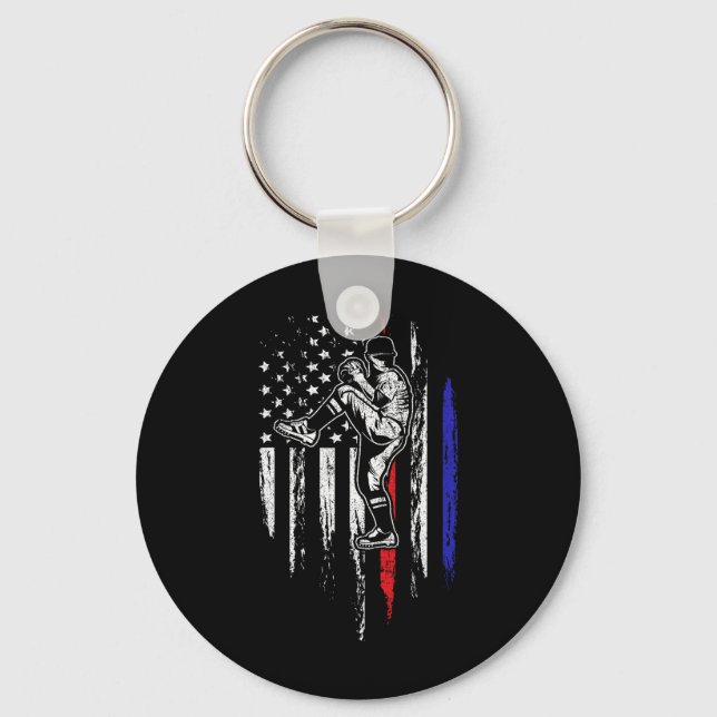 Baseball American Flag Pitcher Usa Pitching 4th Of Keychain (Front)