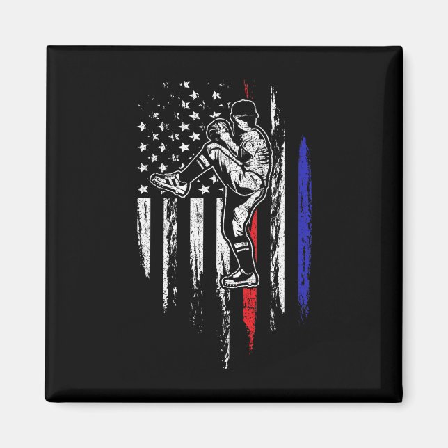 Baseball American Flag Pitcher Usa Pitching 4th Of Magnet (Front)