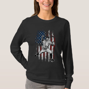 Baseball American Flag Pitcher USA Pitching 4th Of T-Shirt
