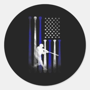 Baseball American Flag Player Flag, Dad, Mom, Kid  Classic Round Sticker