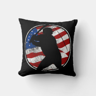 Baseball American Flag - Vintage Baseball Throw Pillow