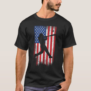 Baseball American Flag Vintage Men Boys Team  Tee