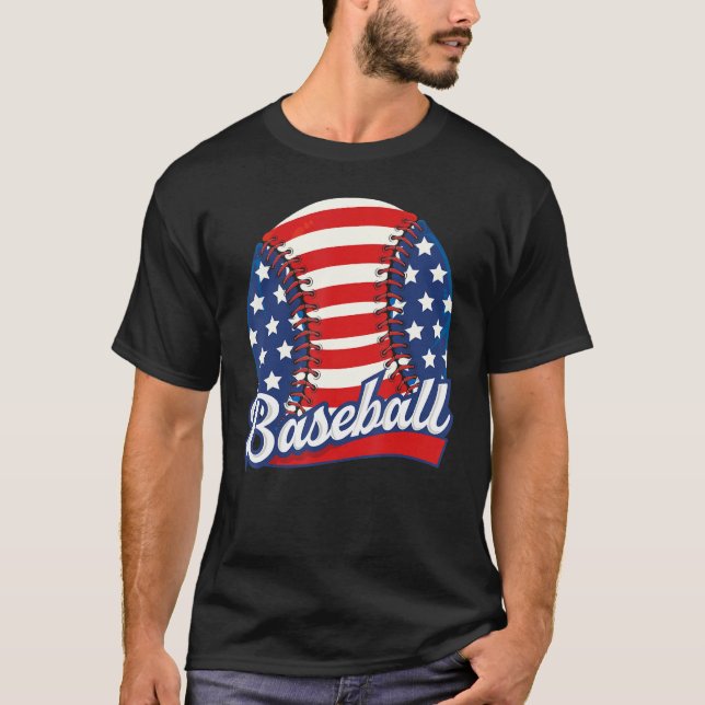 Baseball American USA flag Patriotic Retro Basebal T-Shirt (Front)