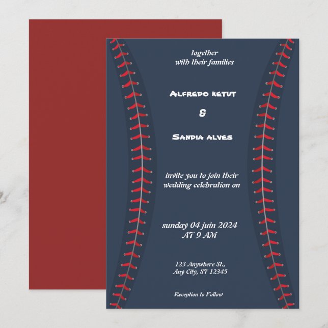 Baseball amour sport Thème Mariage Invitations (Devant / Derrière)